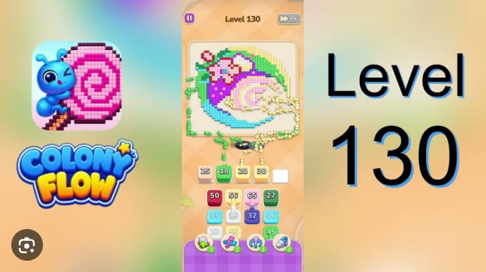 Colony Flow Level 130 Walkthrough - Master the Shell Spiral's Single-Exit Challenge video preview