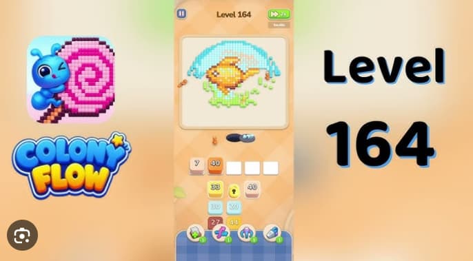 Colony Flow Level 164 Walkthrough - Clear the Cyan Dome Fish in29/29/18/12 Taps video preview
