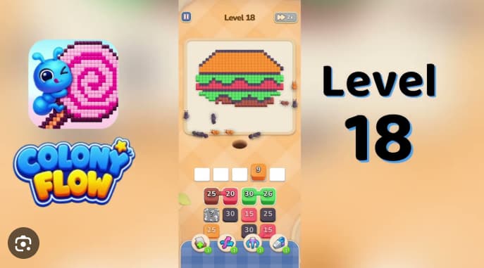 Colony Flow Level 18 Walkthrough - Crack the Hamburger Puzzle Without Jaming Your Ants video preview