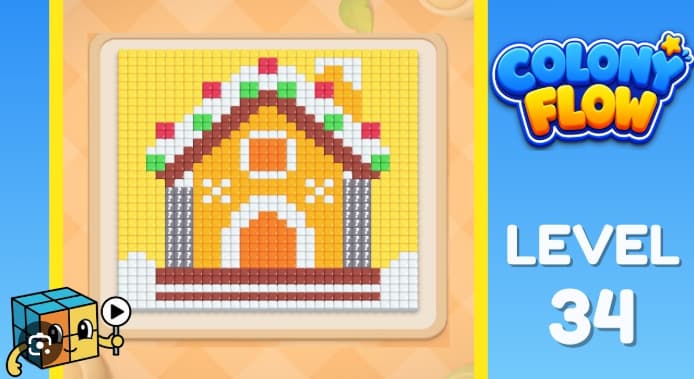 Colony Flow Level 34 Walkthrough - Master the Gingerbread House Puzzle With Perfect Tap Timing video preview