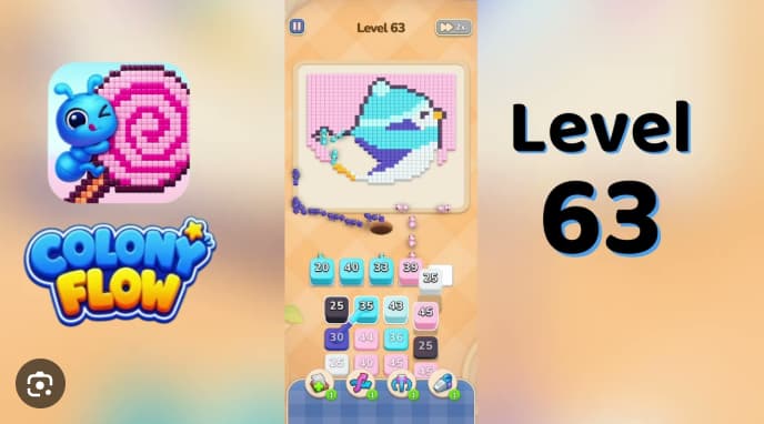 Colony Flow Level 63 Walkthrough - Master the Pink-Cyan-Dark Blue Timing to Beat This Tricky Bird Portrait Puzzle video preview
