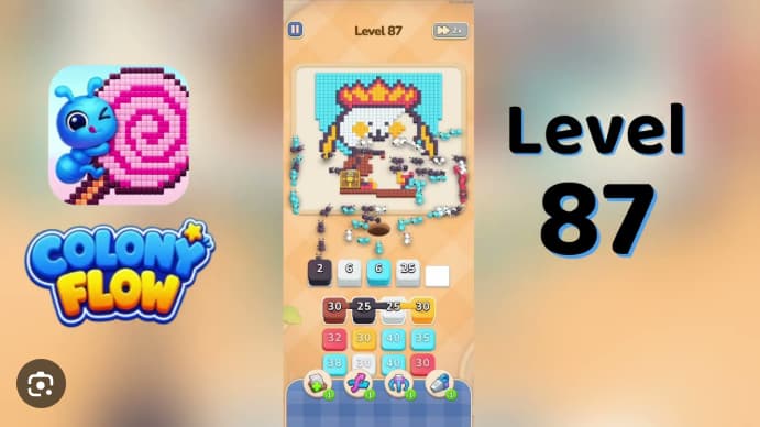 Colony Flow Level 87 Walkthrough - Master the Crowned Chick Board with This Precise Tap Sequence video preview